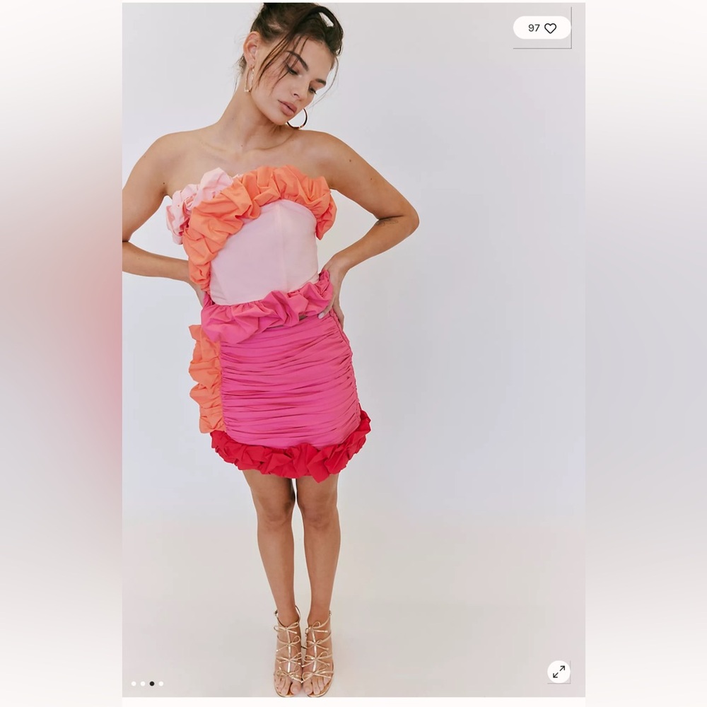 Free People CeliaB Rememberance Colorful Unique Ruffles Puffy Top & Skirt Set